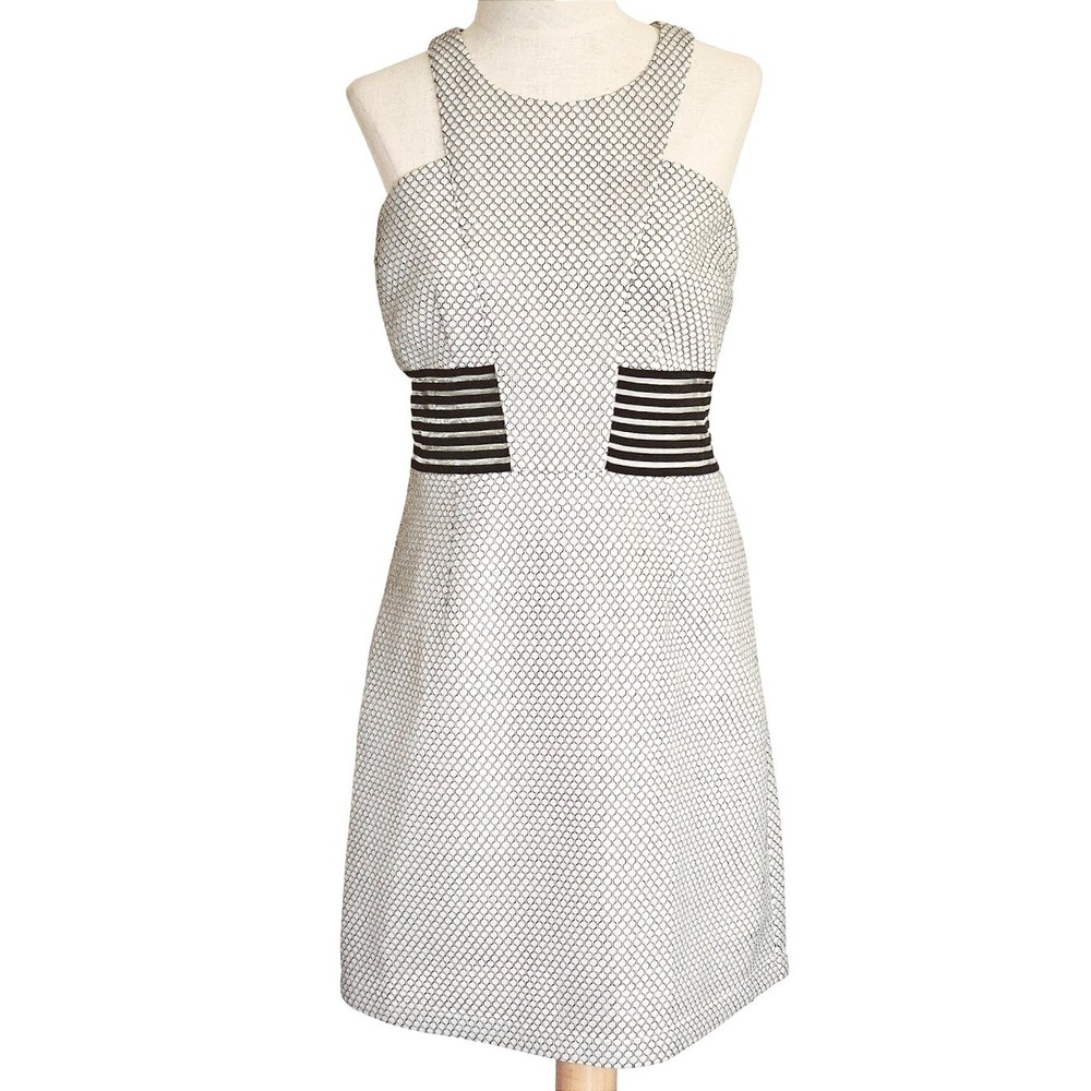 Revolve Dress size Large honeycomb  razor‎ back white black Scuba Fabric